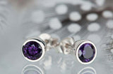 1ct Round Cut Purple Amethyst Bezel Solitaire Stud Earrings 14k WhiteGold Finish