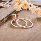 2ct Emerald Cut Simulated Peach Morganite Halo Bridal Set 14k Rose Gold Plated