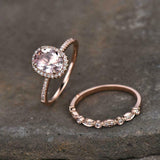 2ct Engagement Ring Oval Cut Peach Morganite Halo Bridal Set 14k RoseGold Finish