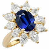 3ct Oval Cut Blue Sapphire Engagement Ring Floral Solitaire 14k Yellow Gold Over