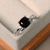 0.5ct Cushion Cut Black Diamond Solitaire Engagement Ring 14k White Gold Finish