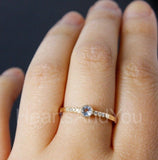 0.3ct Round Cut Simulated Blue Aquamarine Minimalist Ring 14k Yellow Gold Plated