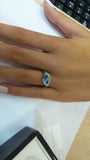 1.4ct Engagement Ring Marquise Cut Blue Topaz Solitaire 14k White Gold Finish