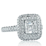2.5ct Asscher Diamond Engagement Ring Round Accent Dual Halo 14k White Gold Over