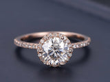Halo Accent Solitaire Engagement Ring 1ct Round Cut Diamond 14k Rose Gold Finish