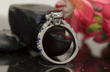 4Ct Emerald Cut Diamond Blue Sapphire Shank Engagement Ring 14K White Gold Over