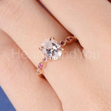 1.6ct Oval Cut Simulated Peach Morganite Accented Ruby Ring 14k Rose Gold Plated