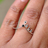 0.2ct Round Cut Moissanite Chevron Leaf Vine Stacking Ring 14K YellowGold Plated