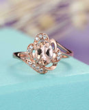 1.7ct Oval Cut Peach Morganite Floral Open Engagement Ring 14k Rose Gold Finish