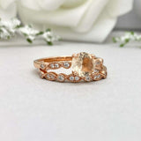 1.55ct Engagement Ring Round Cut Peach Morganite Bridal Set 14k Rose Gold Finish