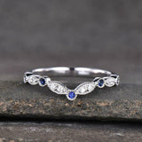 0.5ct Round Cut Blue Tanzanite Wedding Band Curved Stackable 14k White Gold Over