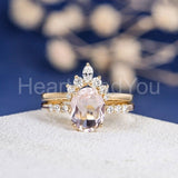 1.5ct Oval Cut Simulated Morganite Crown Tiara Bridal Set 14k Rose Gold Plated