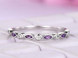 1ct Marquise Cut Purple Amethyst Wedding Band Anniversary 14k White Gold Finish