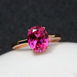 2ct Oval Cut Pink Ruby Engagement Ring 4 Prong Solitaire Women 14k RoseGold Over