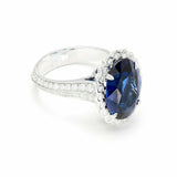 3ct Oval Cut Blue Sapphire Engagement Ring Halo Round Accent 14k White Gold Over