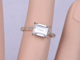 Solitaire Promise Engagement Ring 1ct Emerald Cut Diamond 14k Rose Gold Finish