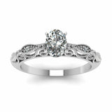 1ct Oval Cut Diamond Filigree Solitaire Engagement Ring 14k White Gold Finish