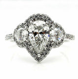 6.5ct Pear Cut Diamond Halo Cocktail Trilogy Engagement Ring 14K White Gold Over