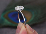 1.5ct Emerald Cut Diamond Engagement Ring Halo Promise 14k White Gold Finish