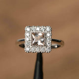 2ct Princess Cut Peach Morganite Milgrain Halo Solitaire Ring 14k WhiteGold Over