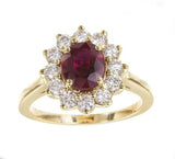 1.51ct Oval Cut Pink Ruby Engagement Ring Diamond Halo 14k Yellow Gold Finish