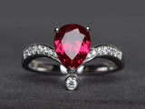 2.1ct Pear Cut Pink Ruby Curved Stackable Design Ring 14k White Gold Finish