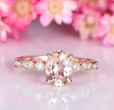 1.3ct Oval Cut Morganite Engagement Ring Art Deco Milgrain 14k Rose Gold Finish