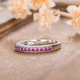0.3ct Round Cut Simulated Ruby Half Eternity Wedding Band 14k White Gold Plated