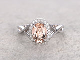 1ct Oval Cut Morganite Solitaire Infinity Engagement Ring 14k White Gold Finish