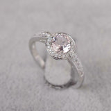 2.1ct Round Cut Peach Morganite Halo Diamond Accents Ring 14k White Gold Finish