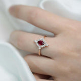 1ct Oval Cut Pink Ruby Engagement Ring Cluster Diamond Halo 14k Rose Gold Finish