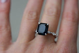 5ct Emerald Cut Blue Sapphire Marquise Accent Engagement Ring 14k WhiteGold Over