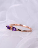1Ct Pear Cut Purple Amethyst Two Stone Engagement Ring Band 14K Rose Gold Finish