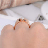 0.4ct Round Cut Black Diamond Pearl Minimalist Engagement Ring 14k RoseGold Over