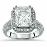 4.5ct Radiant Cut DVVS1 Diamond Halo Vintage Engagement Ring 14K White Gold Over