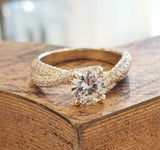 2.6ct Round Cut Diamond Cross Cluster Band Solitaire Ring 14k Yellow Gold Finish