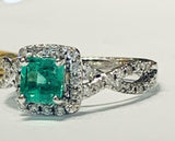 3.5ct Engagement Ring Green Cushion Cut Halo Split Shank 14k White Gold Finish