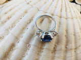 2.3ct Engagement Ring Round Cut Blue Sapphire Three Stone 14k White Gold Finish