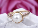 5ct Pearl Bezel Set Women Engagement Ring 14k Yellow Gold Finish