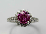 2.3ct Round Cut Pink Sapphire Engagement Ring Diamond Halo 14k White Gold Finish