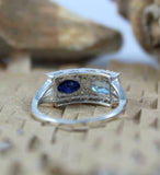 2.5ct Engagement Ring Oval Blue Sapphire Rectangular Halo 14k White Gold Over