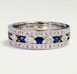 4Ct Round Cut Sapphire Diamond Filigree Wide Wedding Band 14K White Gold Finish