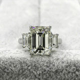 3.5Ct Emerald Cut Diamond Trapezoid Accent Engagement Ring 14K White Gold Finish
