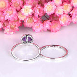 2.2ct Round Cut Purple Amethyst Engagement Ring Bridal Set 14k White Gold Finish