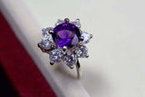 2.26ct Engagement Ring Round Cut Amethyst Diamond Floral 14k White Gold Finish