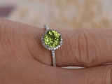 2.2ct Round Cut Green Peridot Engagement Ring Diamond Halo 14k White Gold Finish