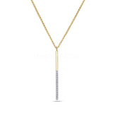 0.15ct Round Cut Moissanite Vertical Bar Pendant with Chain 14k Dual Gold Plated