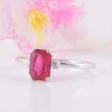 2ct Emerald Cut Pink Ruby Engagement Ring Diamond Trilogy 14k White Gold Finish