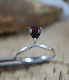 0.6ct Engagement Ring Pear Cut Red Garnet Solitaire Women 14k White Gold Finish