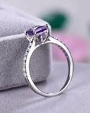 2Ct Princess Cut Amethyst Diamond Accents Engagement Ring 14K White Gold Finish